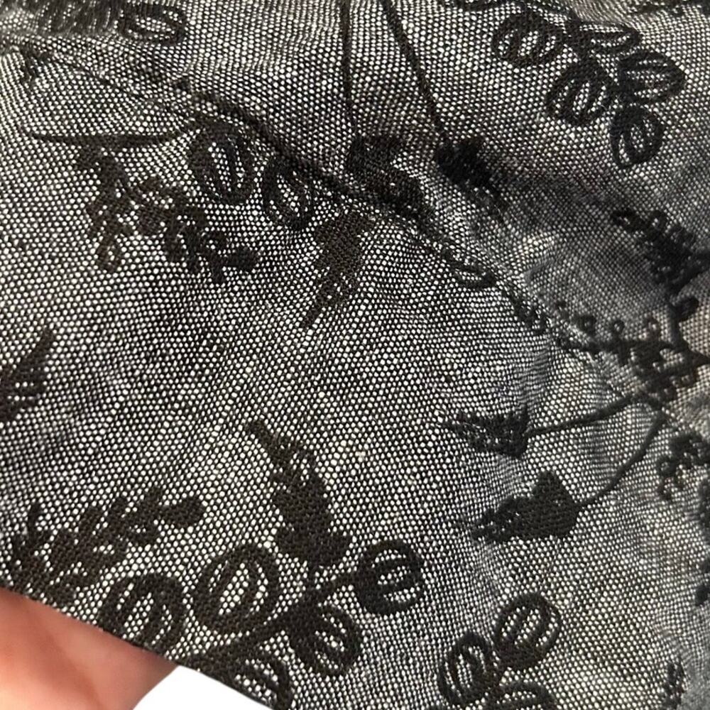 JM Collection Gray Linen Black Embroidered Floral Button Shirt Cottagecore 18W - Picture 12 of 16